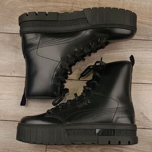 PUMA x Dua Lipa Mayze Black Leather Sz 10 Womens High Combat Platform Boots NWOB
